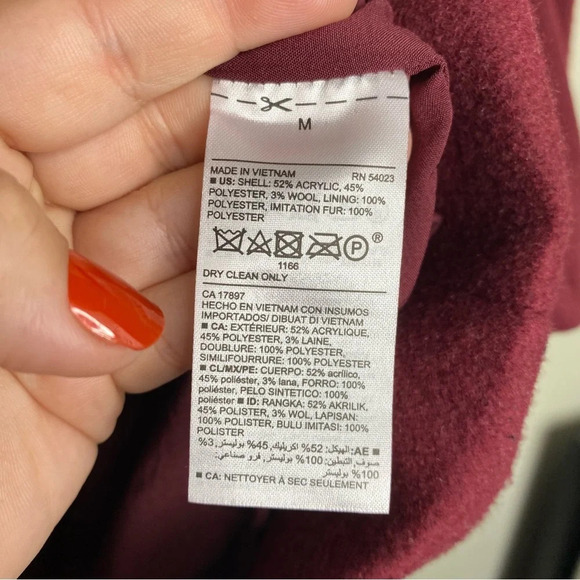 ✨NWT Old Navy Wine Red Long Brushed Felt Sherpa Collar Moto Jacket Coat Medium - Picture 11 of 12